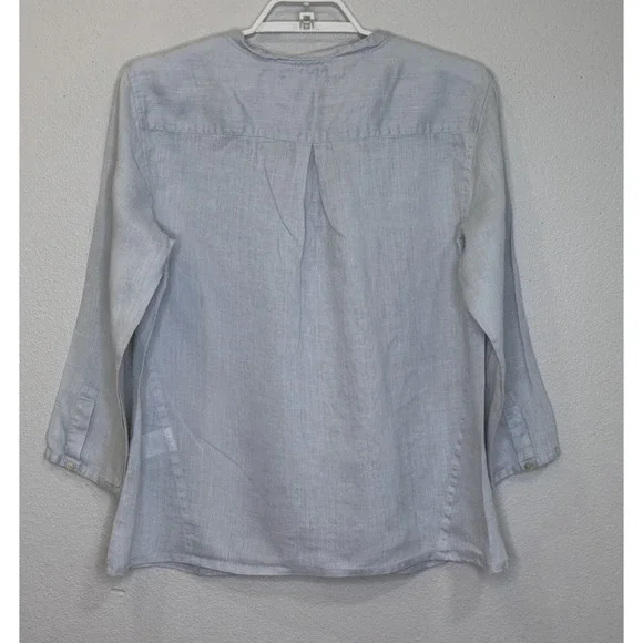 Wrap Top Womens Size US 12 Gray Linen Embroidered Front Button Front 3/4 Sleeve - Picture 5 of 8